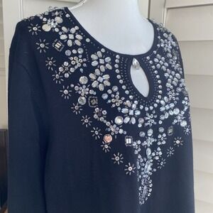 Victor Costa Occasion‎ Women 2X black beaded Gem Rhinestone sweater Formal Party